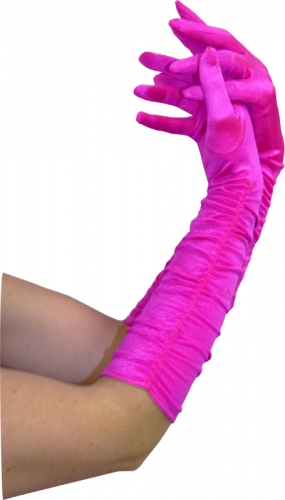 Gants satins plisses fuschia 43 cm  - Photo