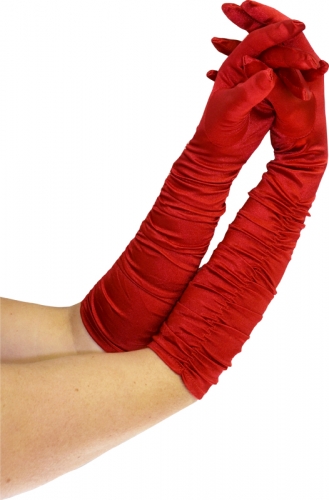 Gants satins plisses rouges 43 cm  - Photo