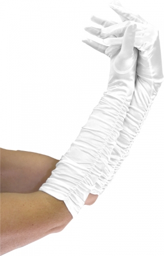 Gants satins plisse blancs 43 cm  - Photo