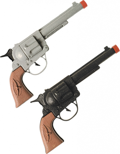 Pistolet cow-boy plastique adulte (marron/gris assorti) - Photo