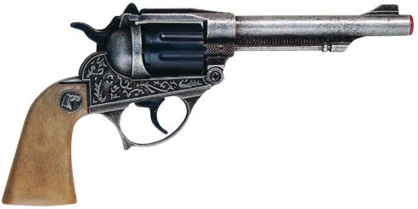 Pistolet cow-boy adulte metal 22 cm - 8 coups assortis - Photo