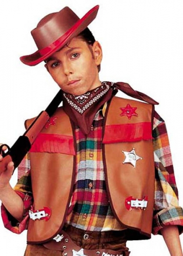 Set cow boy enfant ( gilet - chapeau - bandana - toile) assor - Photo