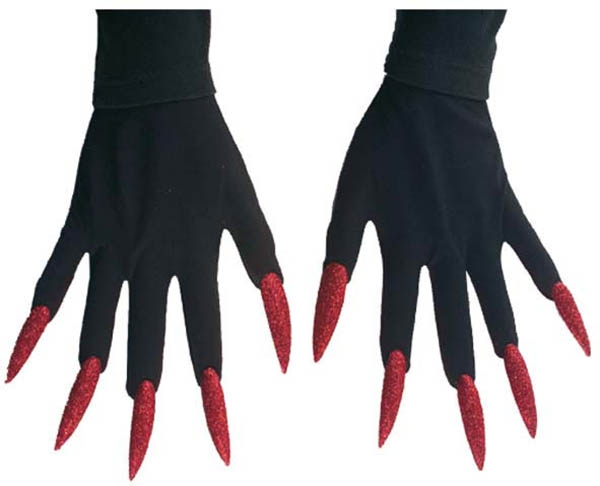 Gants de monstres ongles maxi pailletes rouge - Photo