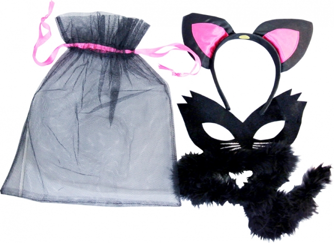 Set chatte noire - sac tulle avec serre tte - loup- queue marabout - Photo