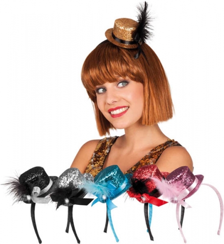 Serre tte mini chapeau cabaret paillettes plume assortis - Photo