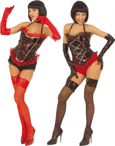 Corset vinyle modele assorti (rouge/noir) - Photo