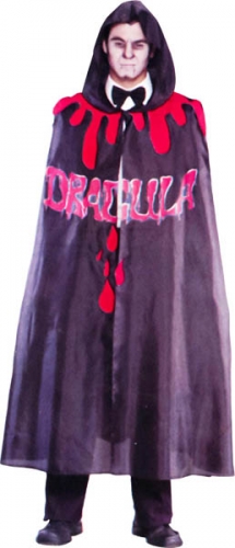 Cape polyester noire et dracula rouge 125 cm + col 16 cm  - Photo