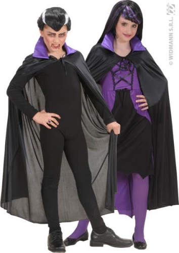 Cape satin noire col violet 110 cm enfant ado mixte - Photo