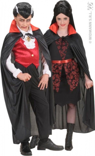 Cape satin noire col rouge 110 cm enfant ado mixte - Photo