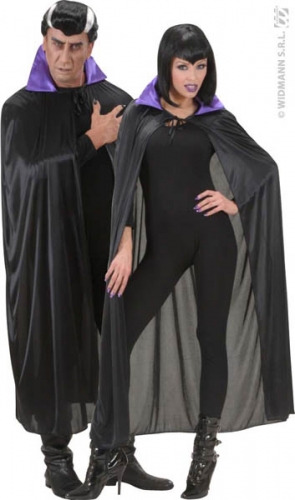 Cape satin noire col violet 136 cm adulte mixte - Photo