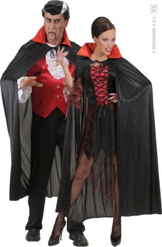 Cape satin noire col rouge 136 cm adulte mixte - Photo