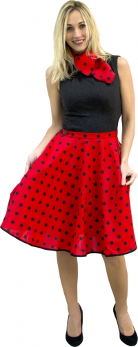 Jupe rock'n roll avec foulard rouge a pois noirs-3 en 1 - Photo