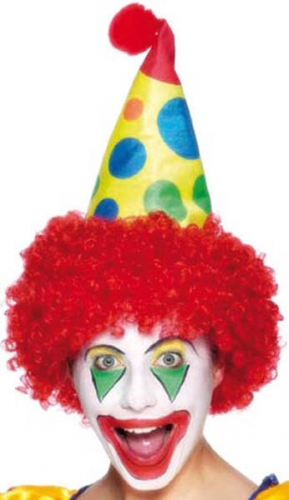 Chapeau clown tissu avec cheveux rouges et pompom enfant - Photo