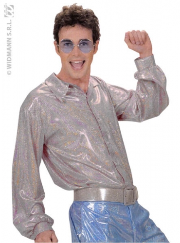 Chemise disco hologramme argent  - Photo