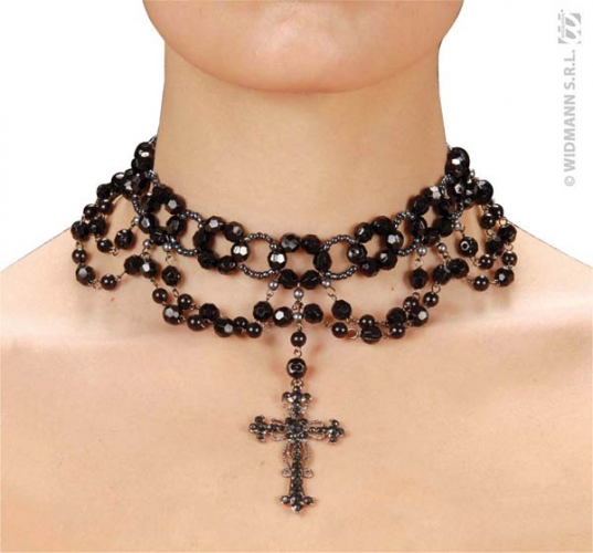 Collier perles gothique avec pendentif croix - Photo