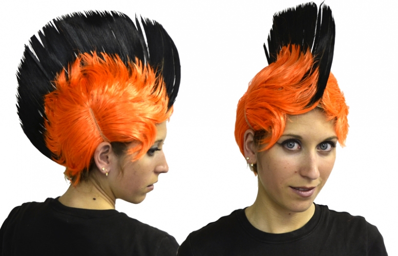 Perruque  punk orange/noir 120 grs - Photo